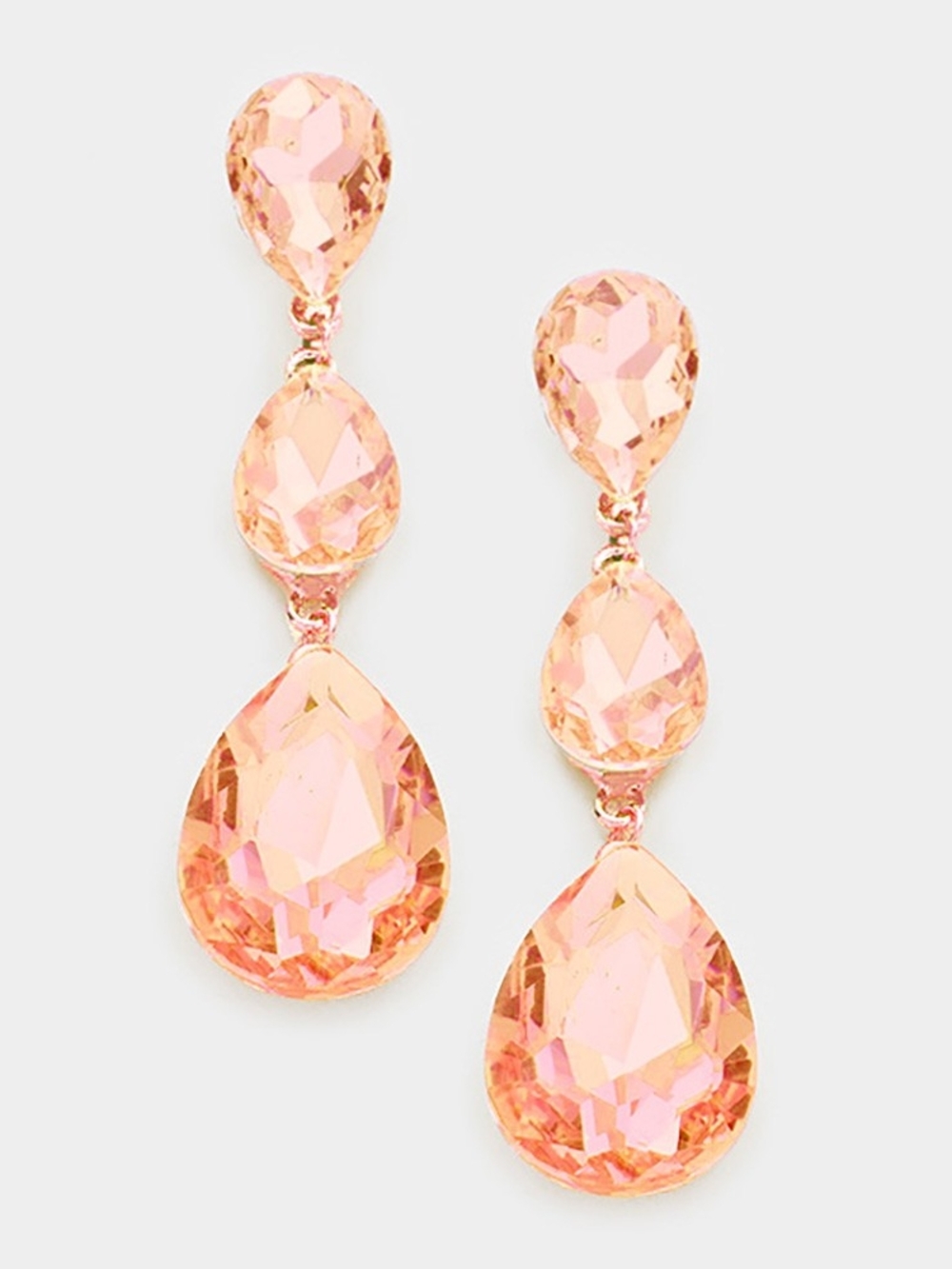Peach Dangle Crystal Earrings 3 Inch Triple Tear Drop Jewelry